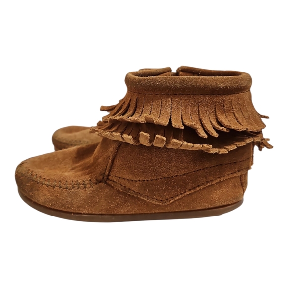 Minnetonka Brown Suede Fringed Booties Size 10 - Picture 4 of 8